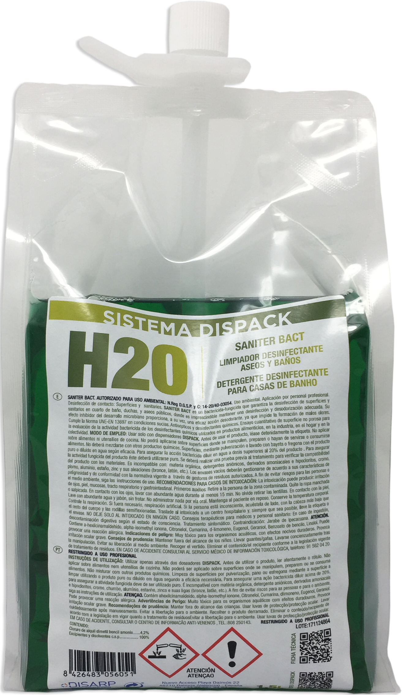 H20 SANITER BACT CAJA 2*1,5 LITROS DISPACK