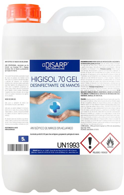 HIGISOL 70 GEL DESINFECTANTE 5 L. (4 unidades)