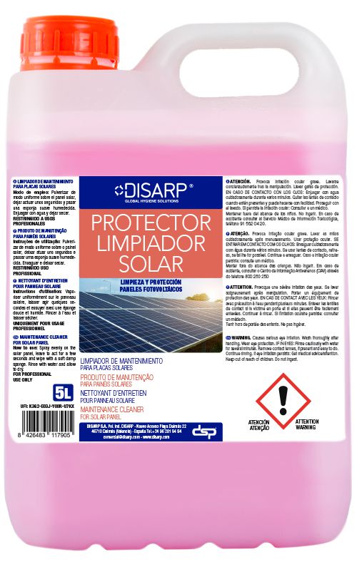 Protector limpiador placas solares.Garrafa 5 litros