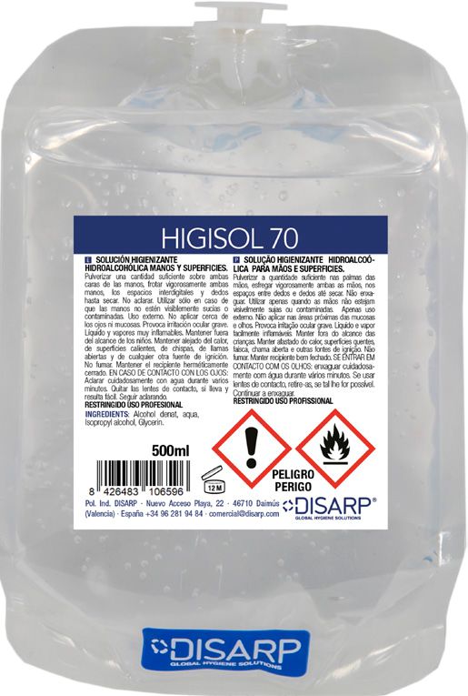 HIGISOL 70 GEL DESINFECTANTE ECO-Z CARGAS 12*500 C.C.