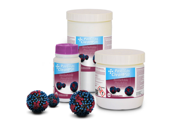 Cleanpill Virucida Premium (Caja con 2 botes 150 past. de 3,35 gr + Adhesivos)